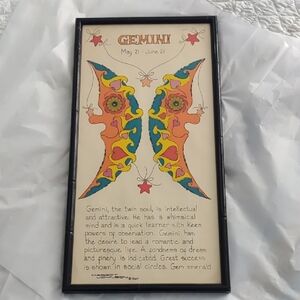 1967 Margot Johnson Gemini Zodiac Wall Art with Black Frame